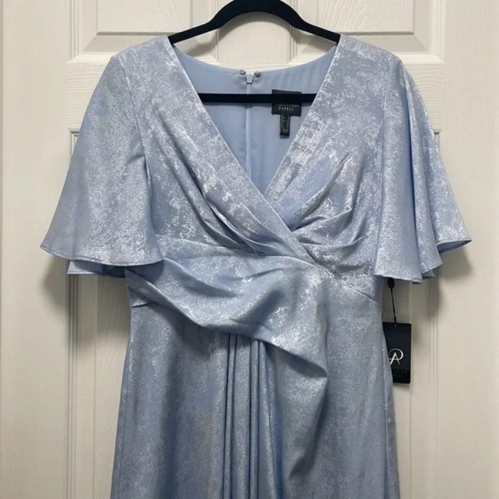 Adrianna Pappell Flutter sleeve metallic gown - blue - Picture 4 of 5